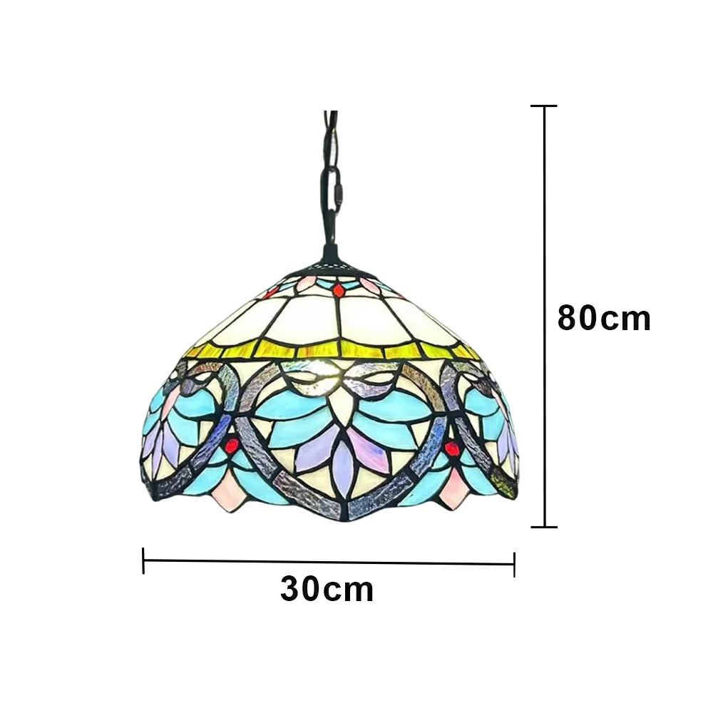 LIVARA Tiffany Stained Glass Chandelier Vintage Pendant Light 30x80cm for Dining Room Living Room Bedroom - Dark Green