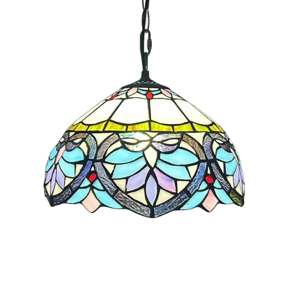 LIVARA Tiffany Stained Glass Chandelier Vintage Pendant Light 30x80cm for Dining Room Living Room Bedroom - Dark Green