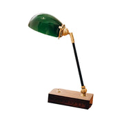 LIVARA Vintage Banker Table Lamp Emerald Glass Brass Pull-rod Switch for Bedroom Study Office - Walnut