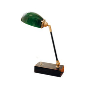 LIVARA Vintage Banker Table Lamp Emerald Glass Brass Pull-rod Switch for Bedroom Study Office - Black