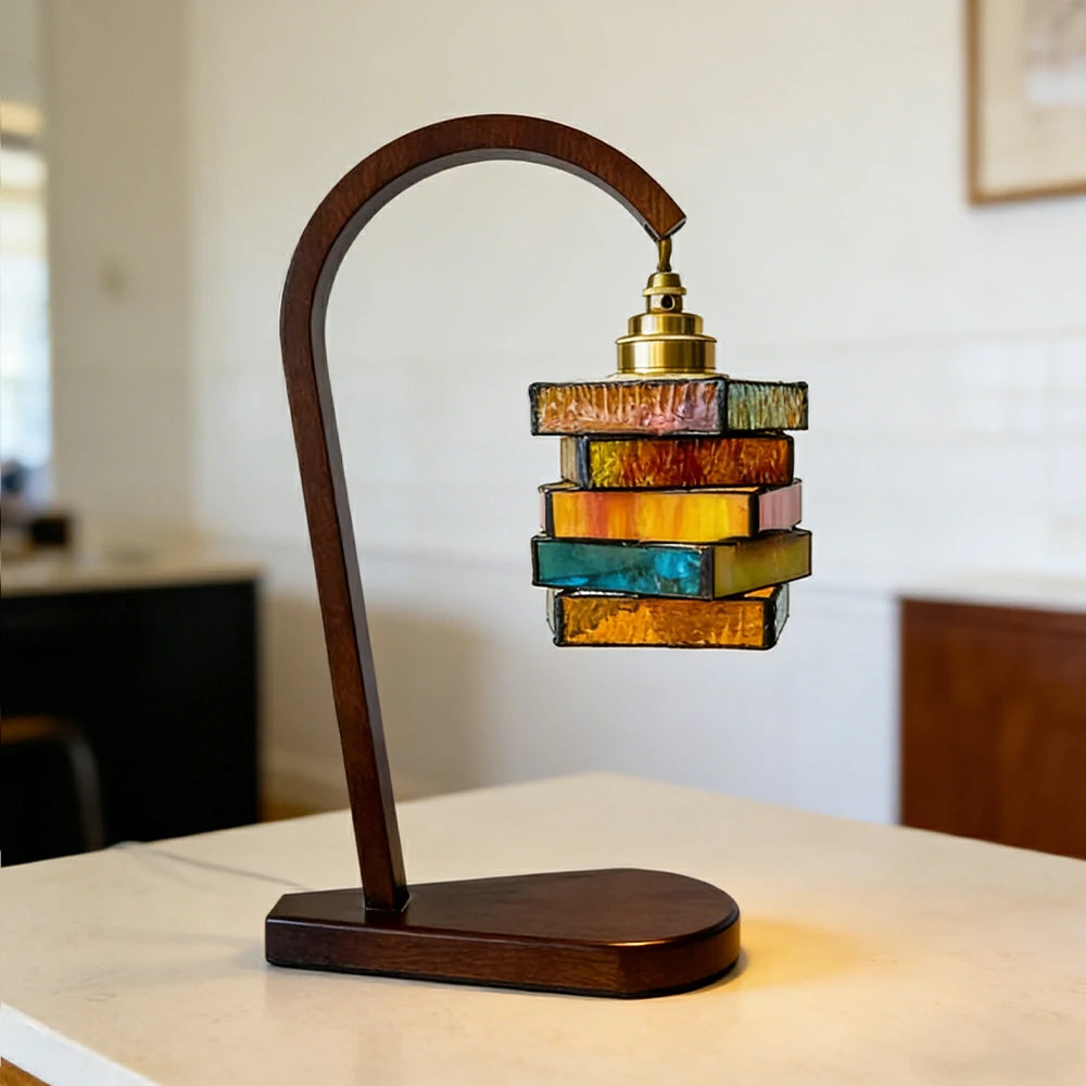LIVARA Style Layered Artistic Table Lamp Handcrafted Glass White Wax Wood 19x35cm for Bedroom Study Decor