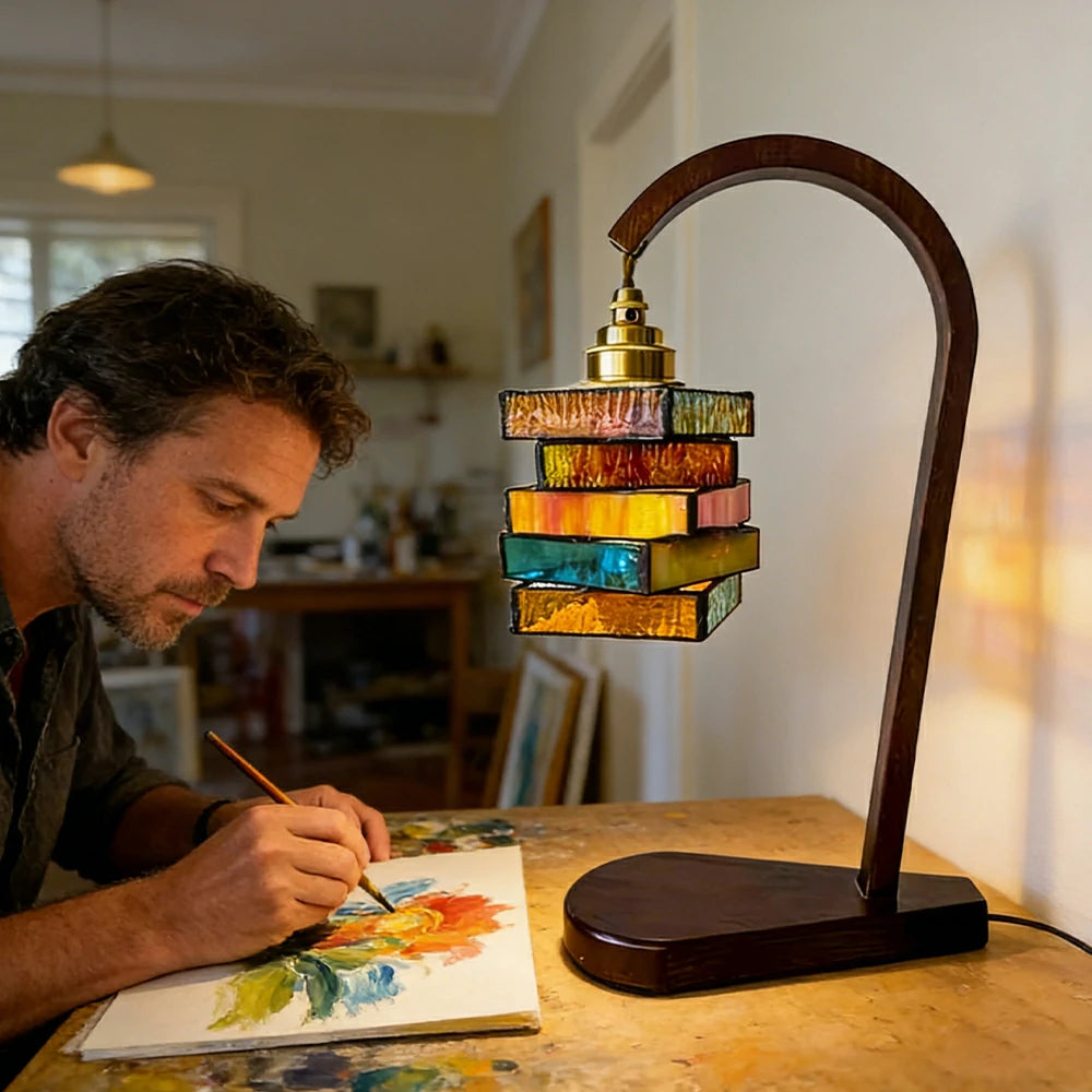 LIVARA Style Layered Artistic Table Lamp Handcrafted Glass White Wax Wood 19x35cm for Bedroom Study Decor