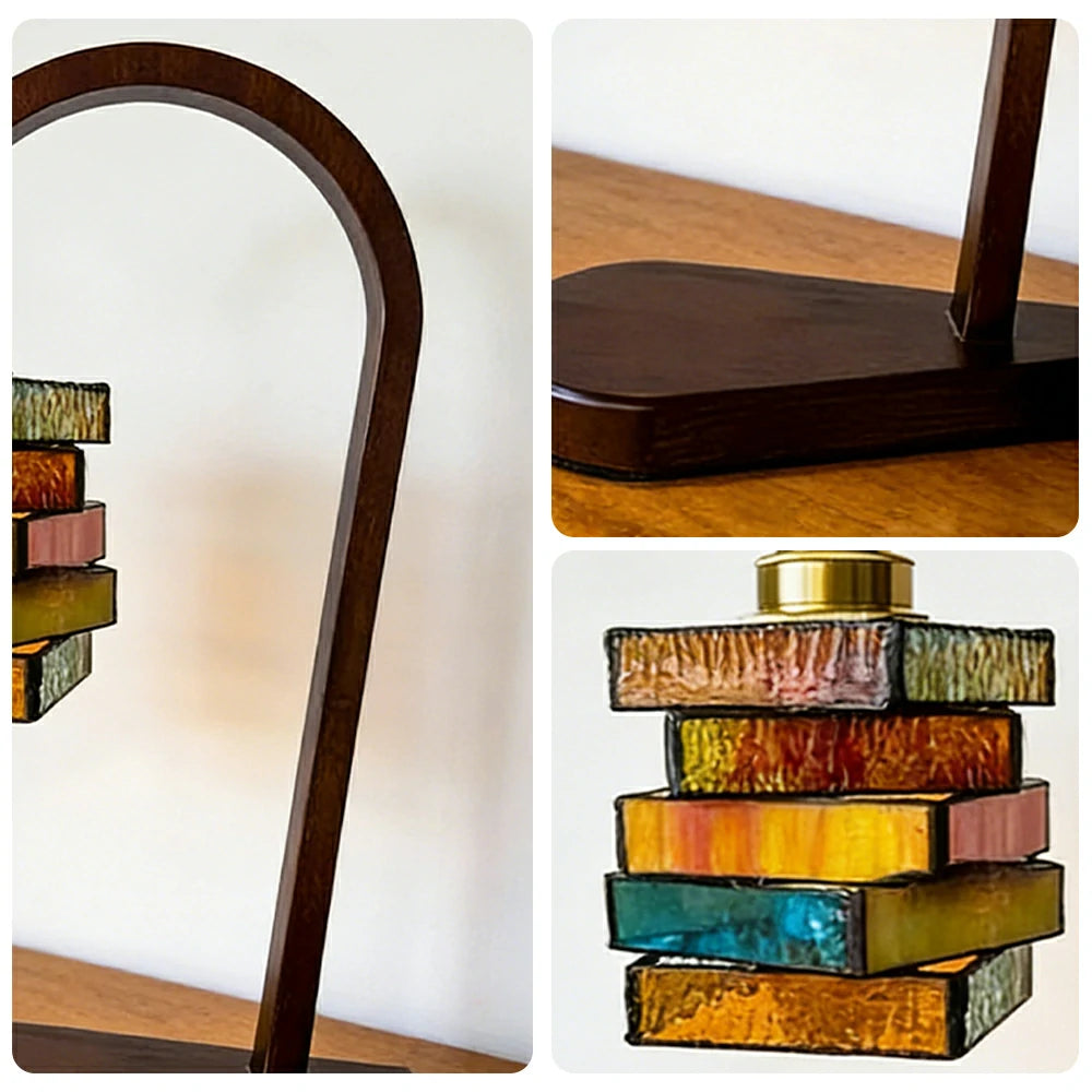 LIVARA Style Layered Artistic Table Lamp Handcrafted Glass White Wax Wood 19x35cm for Bedroom Study Decor