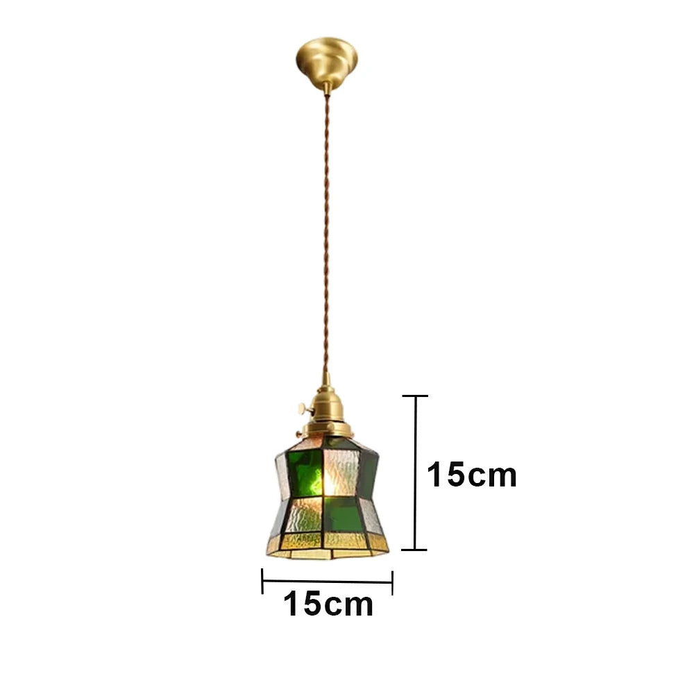 LIVARA Tiffany Stained Glass Pendant Light Vintage Brass Head Design for Dining Room Bedroom Living Room - Dark Green