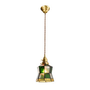 LIVARA Tiffany Stained Glass Pendant Light Vintage Brass Head Design for Dining Room Bedroom Living Room - Dark Green
