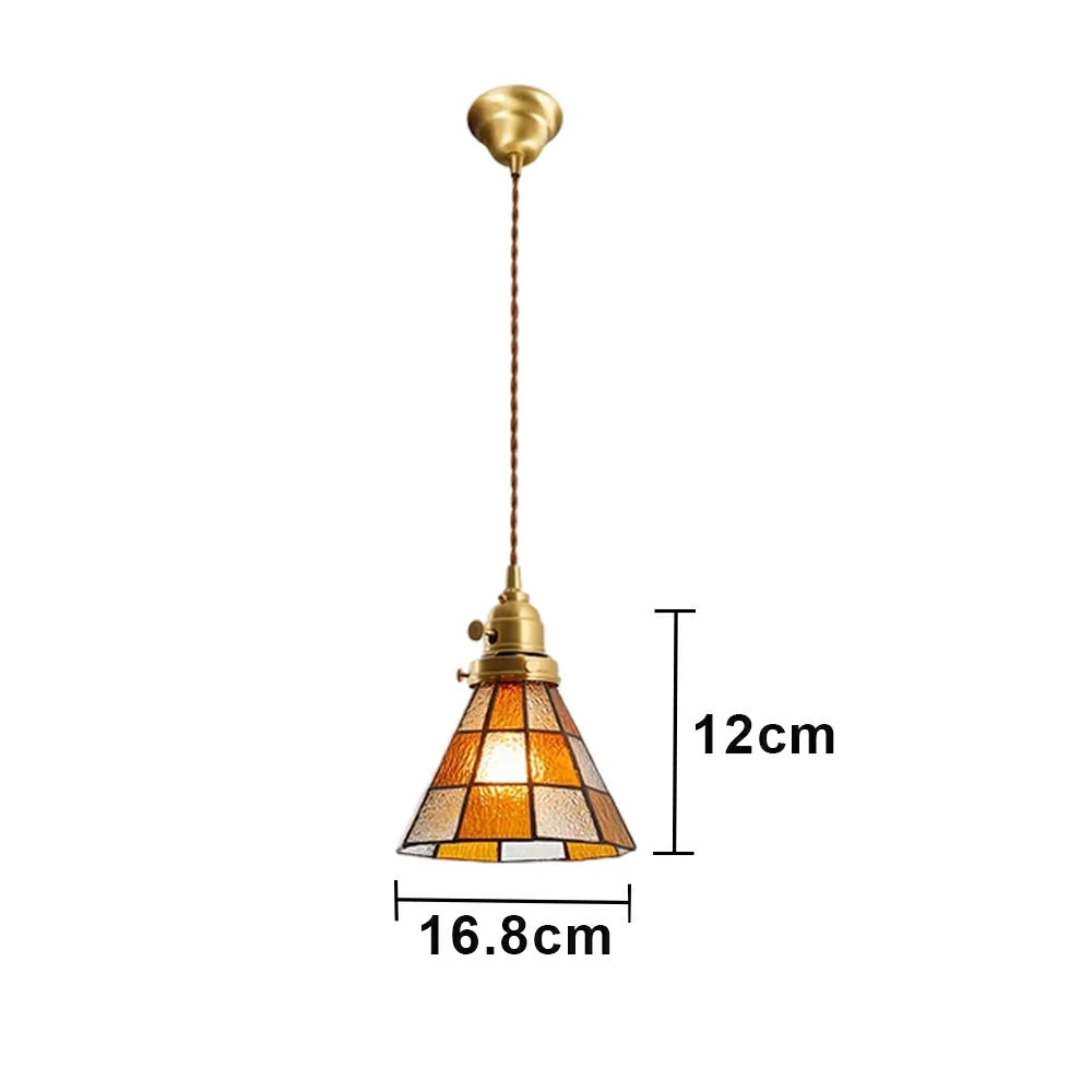 LIVARA Tiffany Stained Glass Pendant Light Vintage Brass Head Design for Dining Room Bedroom Living Room - Orange
