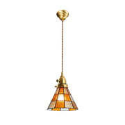 LIVARA Tiffany Stained Glass Pendant Light Vintage Brass Head Design for Dining Room Bedroom Living Room - Orange
