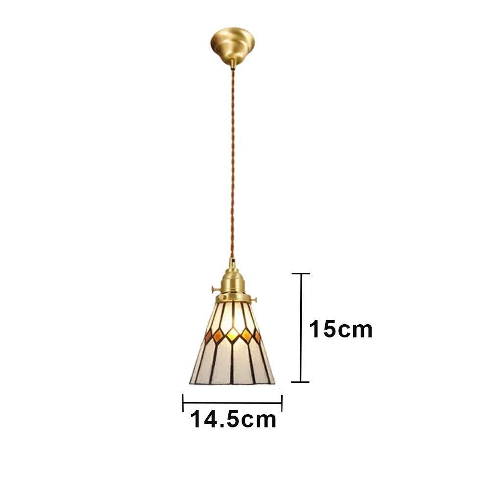 LIVARA Tiffany Stained Glass Pendant Light Diamond Pattern Brass Head Design for Dining Room Bedroom Living Room - Yellow