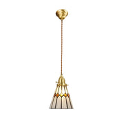 LIVARA Tiffany Stained Glass Pendant Light Diamond Pattern Brass Head Design for Dining Room Bedroom Living Room - Yellow