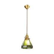 LIVARA Tiffany Stained Glass Pendant Light Lantern Style Brass Head Design for Dining Room Bedroom Living Room - Green
