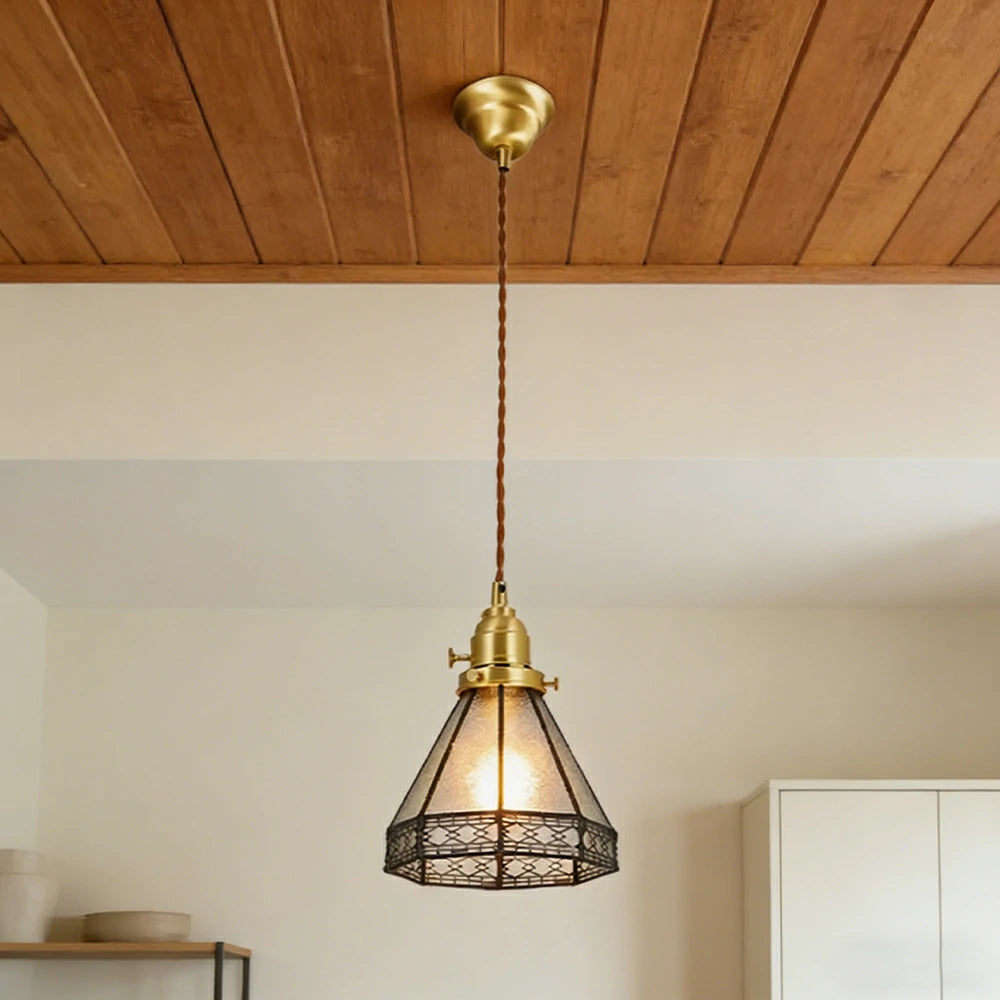 LIVARA Tiffany Stained Glass Pendant Light Lantern Style Brass Head Design for Dining Room Bedroom Living Room - White
