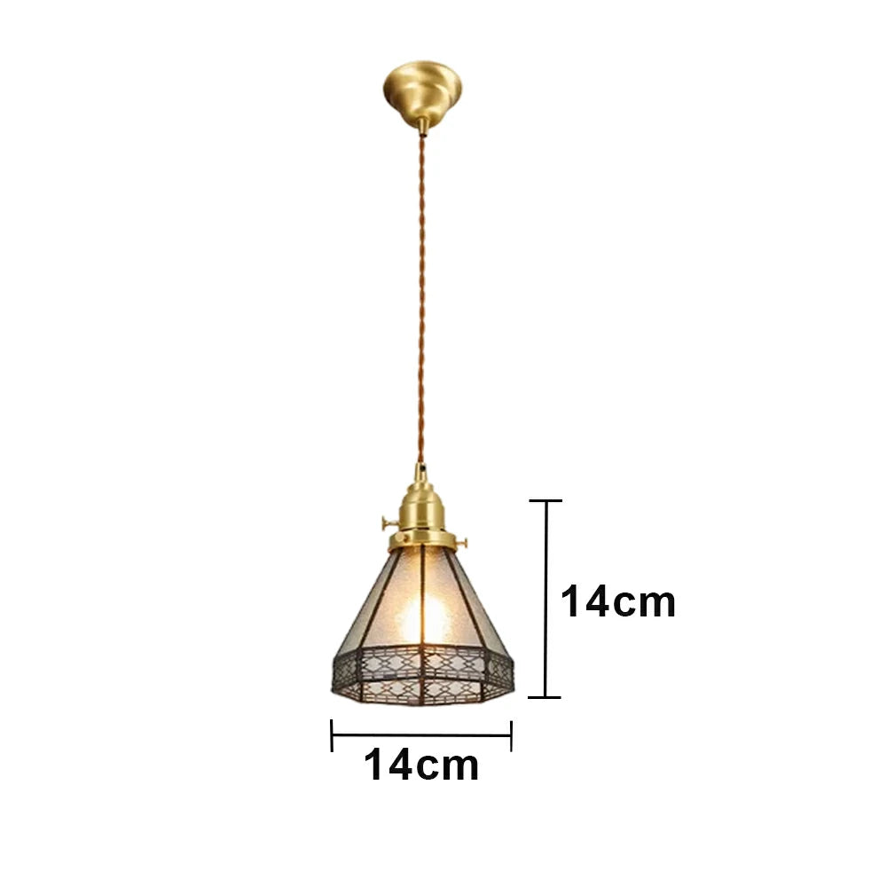 LIVARA Tiffany Stained Glass Pendant Light Lantern Style Brass Head Design for Dining Room Bedroom Living Room - White