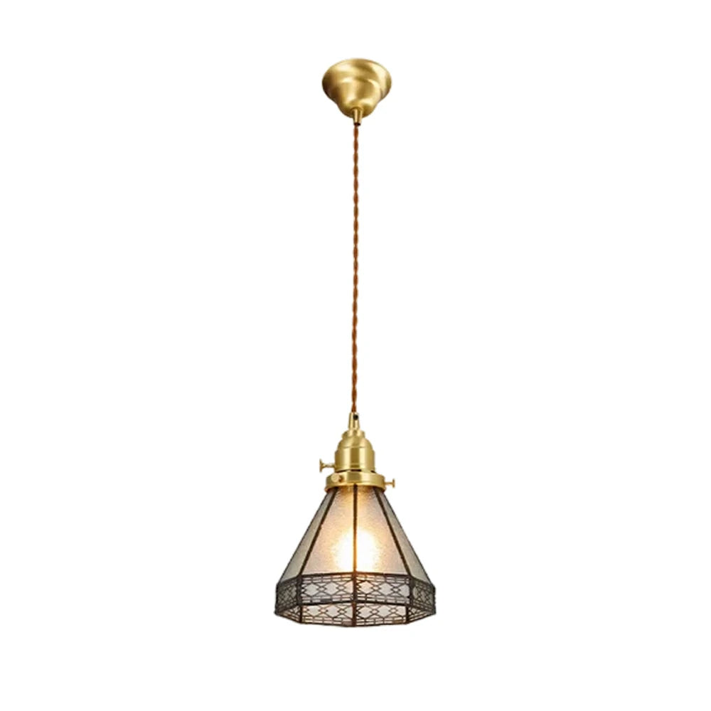 LIVARA Tiffany Stained Glass Pendant Light Lantern Style Brass Head Design for Dining Room Bedroom Living Room - White