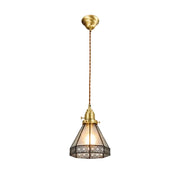 LIVARA Tiffany Stained Glass Pendant Light Lantern Style Brass Head Design for Dining Room Bedroom Living Room - White