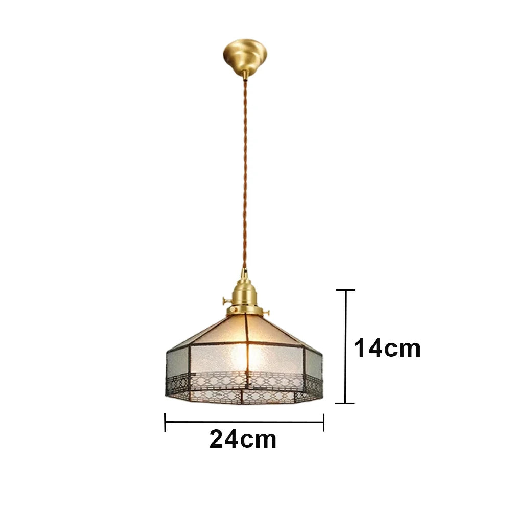LIVARA Tiffany Stained Glass Pendant Light Octagonal Design Brass Head for Dining Room Bedroom Living Room - White
