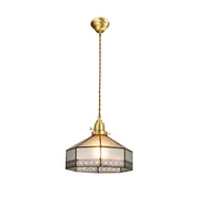 LIVARA Tiffany Stained Glass Pendant Light Octagonal Design Brass Head for Dining Room Bedroom Living Room - White