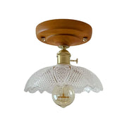 LIVARA Vintage Glass Ceiling Light 6W Warm LED Solid Wood Base Diamond Pattern Design 24x22cm for Bedroom Hallway Entry