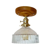 LIVARA Vintage Glass Ceiling Light 6W Warm LED Solid Wood Base Mongolian Style Design 24x22cm for Bedroom Hallway Entry