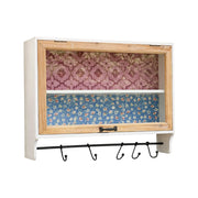 LIVARA Vintage Wall Cabinet Glass Sliding Door Storage Solid Fir Wood Rustic Country Display Shelf with Hook Rail