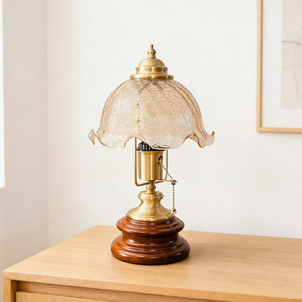 LIVARA Vintage Glass Table Lamp E27 Large Crackle Design with Zipper Detail Solid Wood Base for Bedroom Living Room