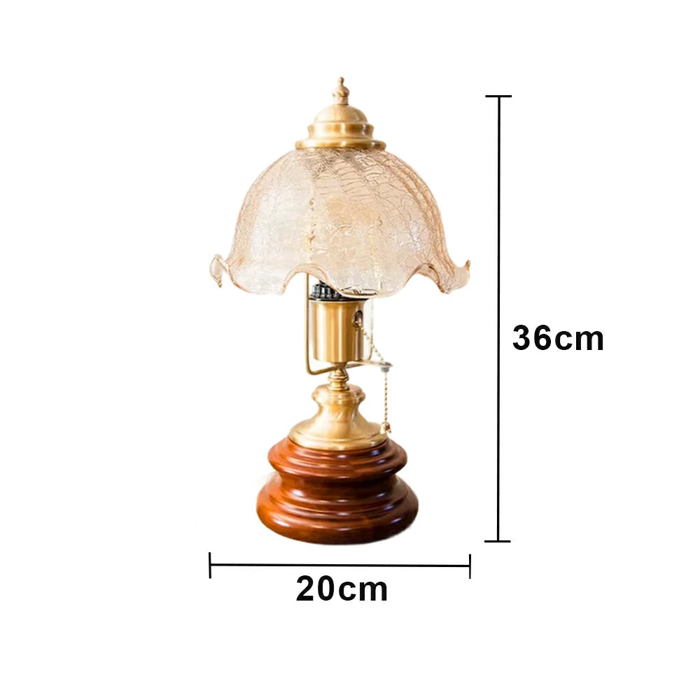 LIVARA Vintage Glass Table Lamp E27 Large Crackle Design with Zipper Detail Solid Wood Base for Bedroom Living Room