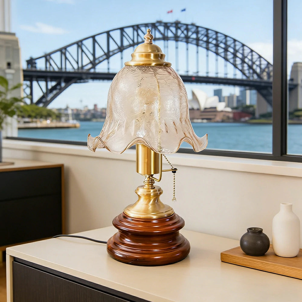 LIVARA Vintage Glass Table Lamp E27 Small Crackle Design with Zipper Detail Solid Wood Base for Bedroom Living Room