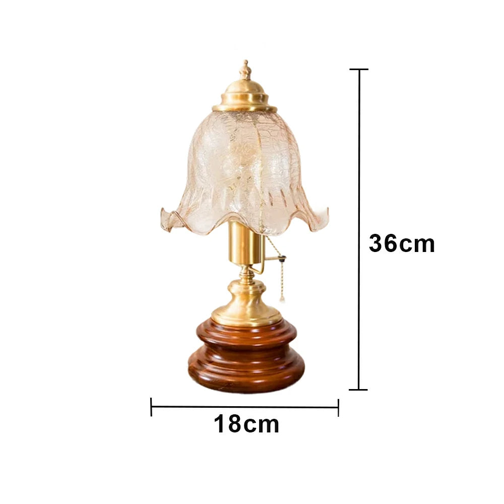 LIVARA Vintage Glass Table Lamp E27 Small Crackle Design with Zipper Detail Solid Wood Base for Bedroom Living Room