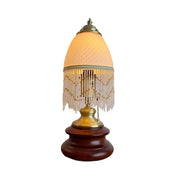 LIVARA Vintage Glass Table Lamp E27 Tassel Lampshade Design with Zipper Detail Solid Wood Base for Bedroom Living Room