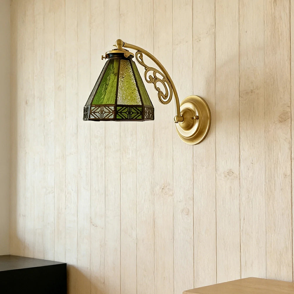 LIVARA Vintage Glass Wall Light E14 Warm Light Green Lantern Design Brass Structure for Bedroom Hallway Living Room