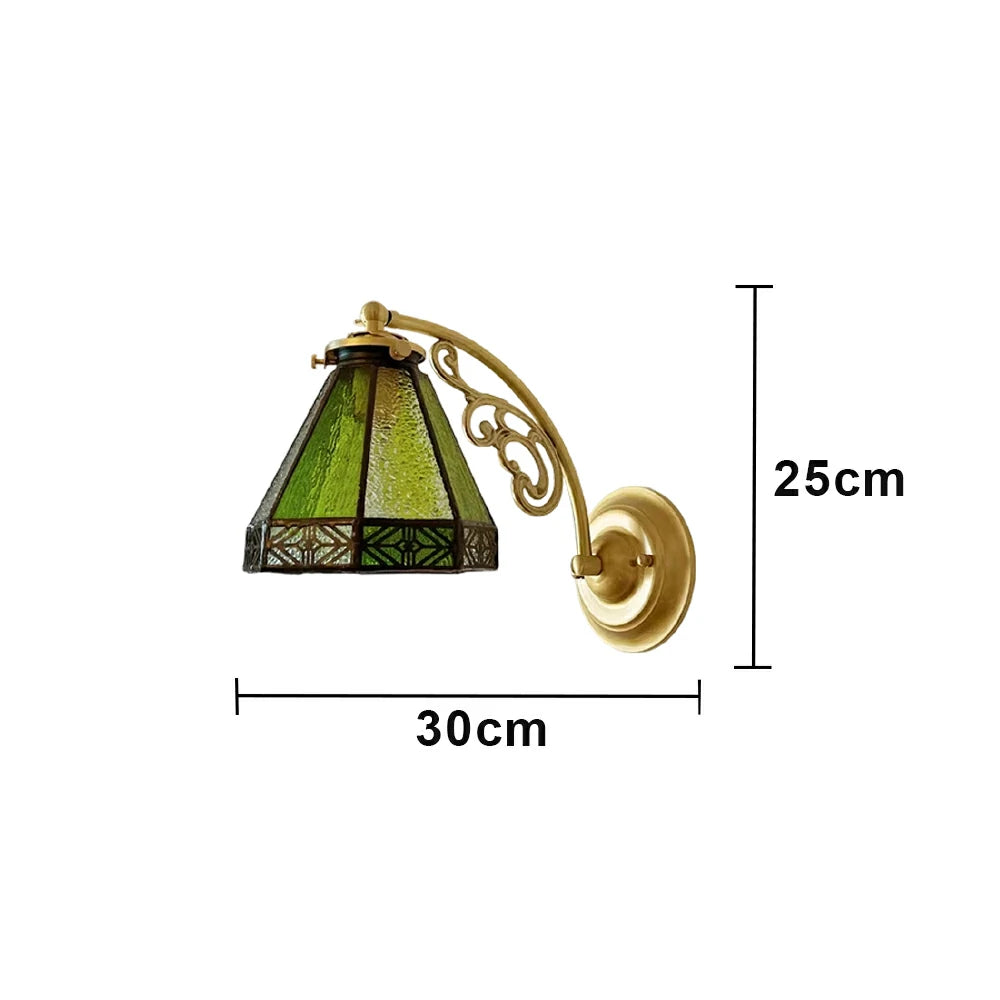 LIVARA Vintage Glass Wall Light E14 Warm Light Green Lantern Design Brass Structure for Bedroom Hallway Living Room