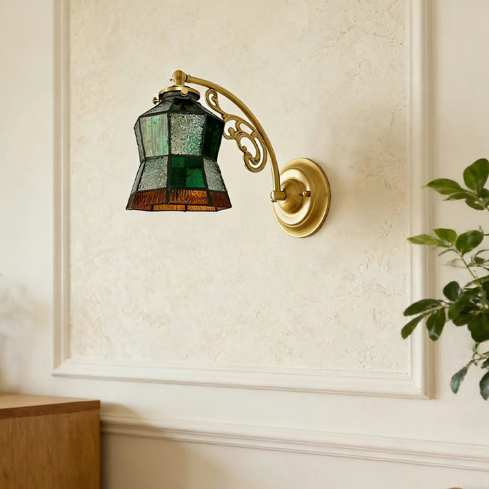 LIVARA Vintage Glass Wall Light E14 Warm Light Green Slim Waist Design Brass Structure for Bedroom Hallway Living Room