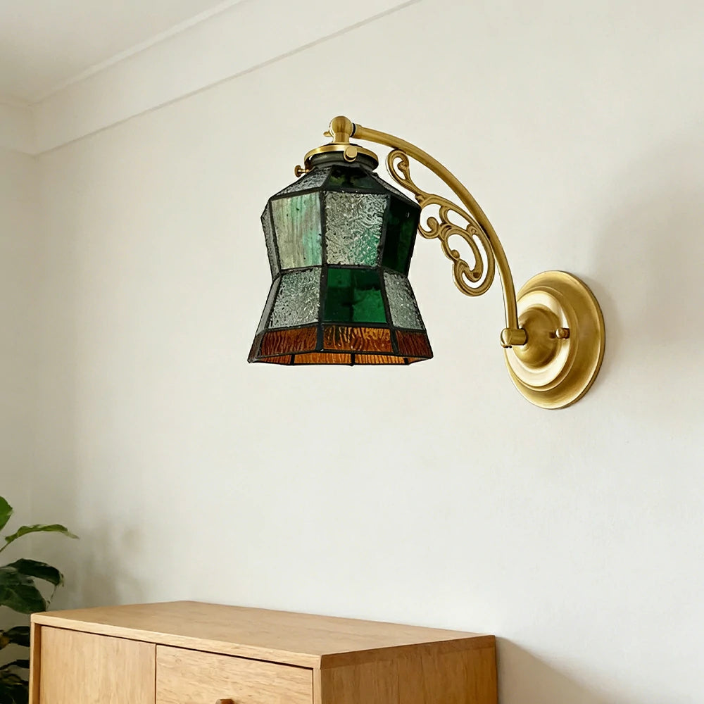 LIVARA Vintage Glass Wall Light E14 Warm Light Green Slim Waist Design Brass Structure for Bedroom Hallway Living Room