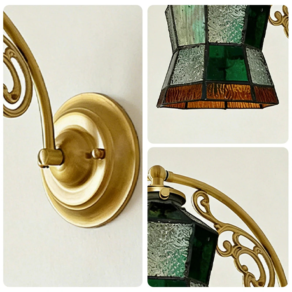 LIVARA Vintage Glass Wall Light E14 Warm Light Green Slim Waist Design Brass Structure for Bedroom Hallway Living Room