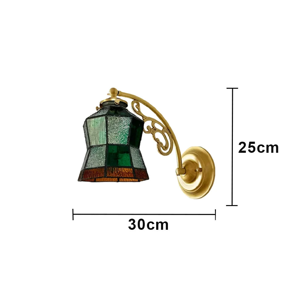 LIVARA Vintage Glass Wall Light E14 Warm Light Green Slim Waist Design Brass Structure for Bedroom Hallway Living Room