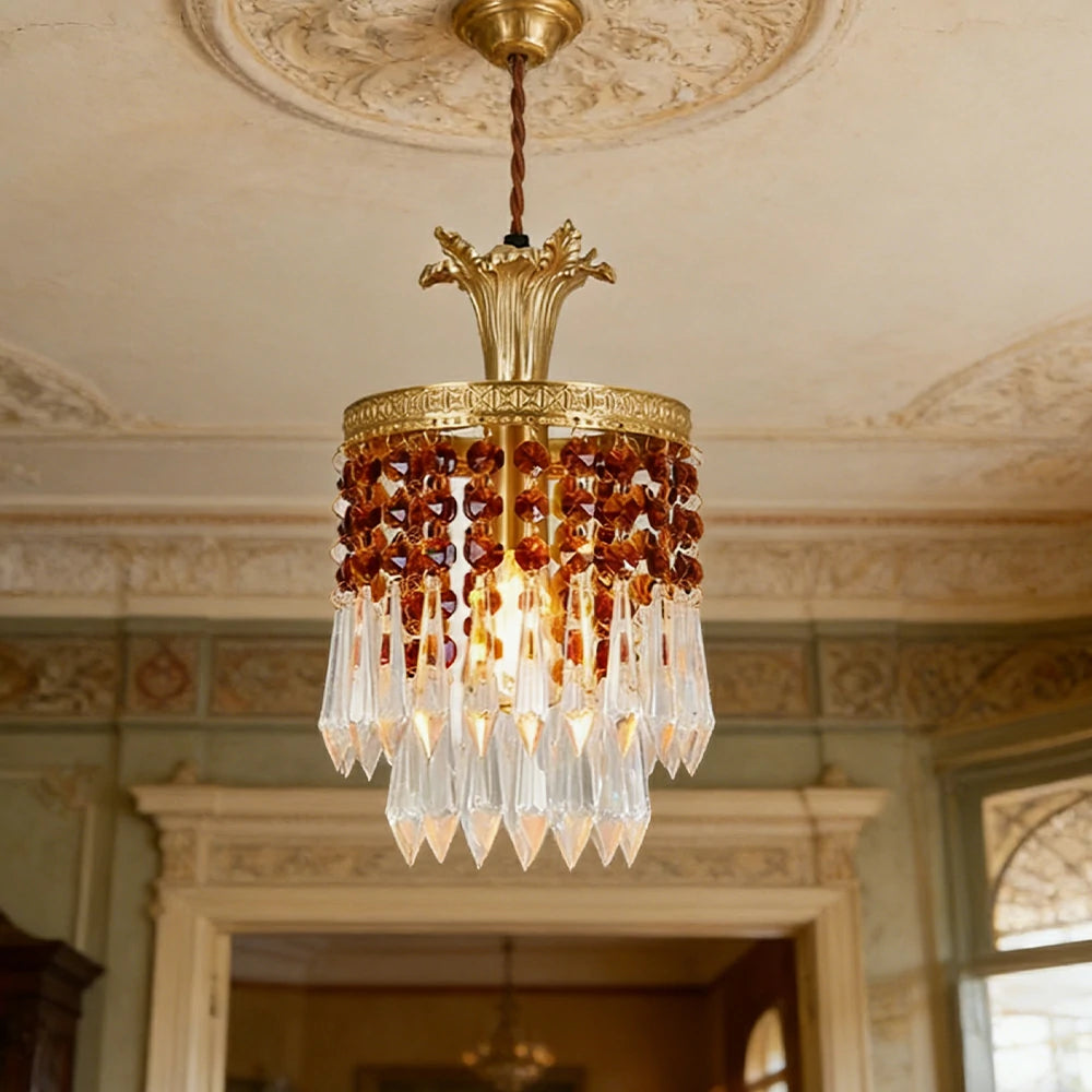 LIVARA Vintage Crystal Chandelier E14 Edison Bulb Brass Frame Tassel Design for Bedroom Dining Entryway