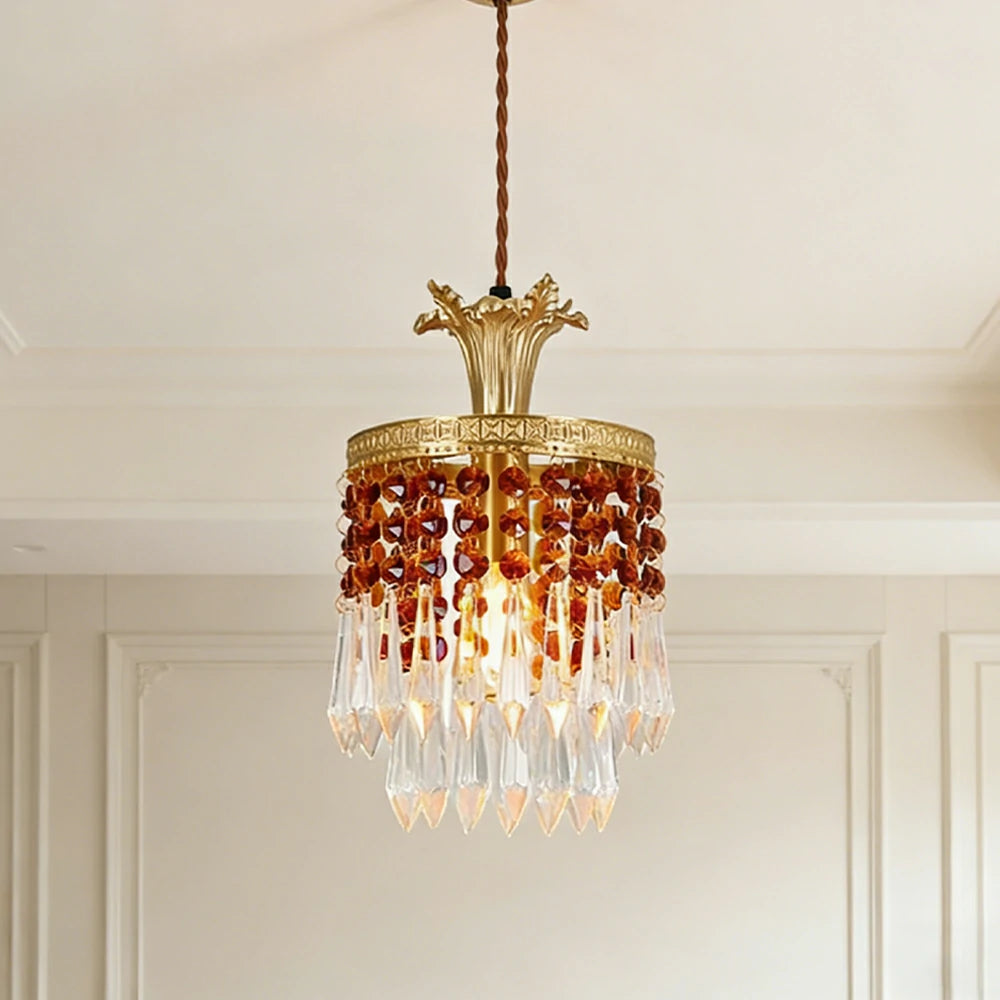 LIVARA Vintage Crystal Chandelier E14 Edison Bulb Brass Frame Tassel Design for Bedroom Dining Entryway