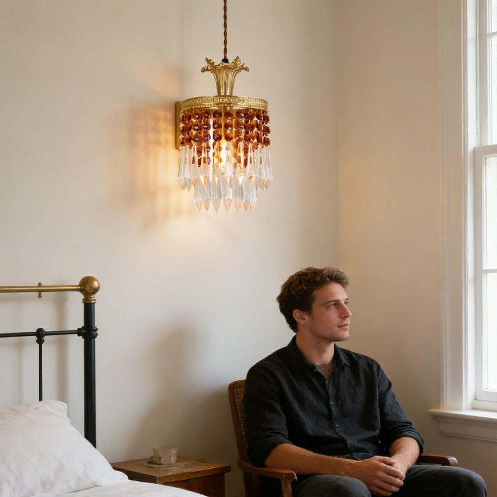 LIVARA Vintage Crystal Chandelier E14 Edison Bulb Brass Frame Tassel Design for Bedroom Dining Entryway