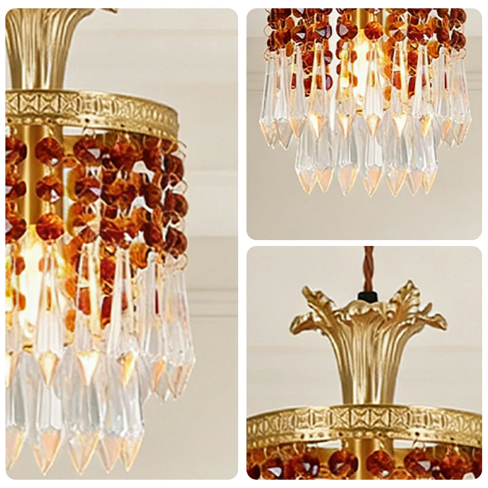 LIVARA Vintage Crystal Chandelier E14 Edison Bulb Brass Frame Tassel Design for Bedroom Dining Entryway