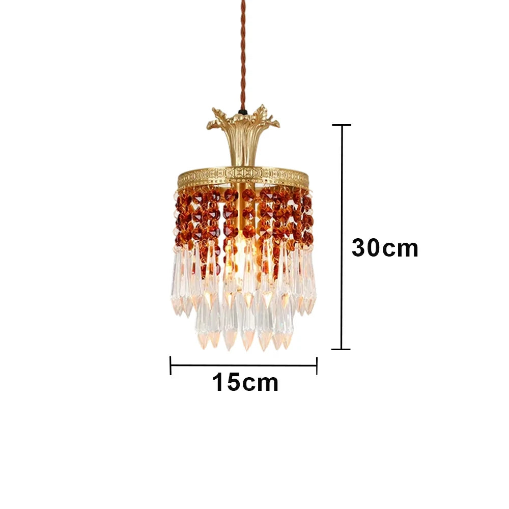 LIVARA Vintage Crystal Chandelier E14 Edison Bulb Brass Frame Tassel Design for Bedroom Dining Entryway