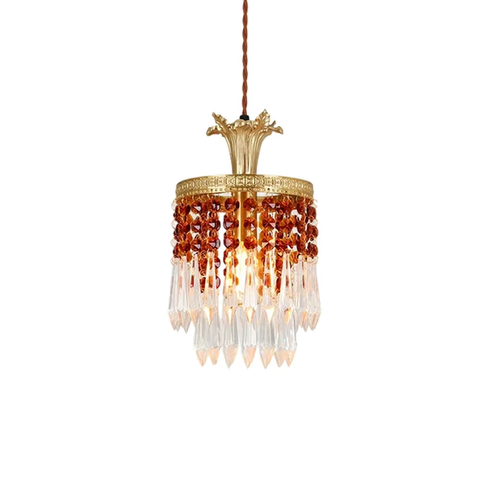 LIVARA Vintage Crystal Chandelier E14 Edison Bulb Brass Frame Tassel Design for Bedroom Dining Entryway
