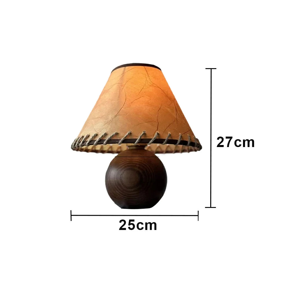 LIVARA Vintage Table Lamp 40W Edison Bulb Ash Wood Base Faux Sheepskin Shade Natural Design for Bedroom Living Room