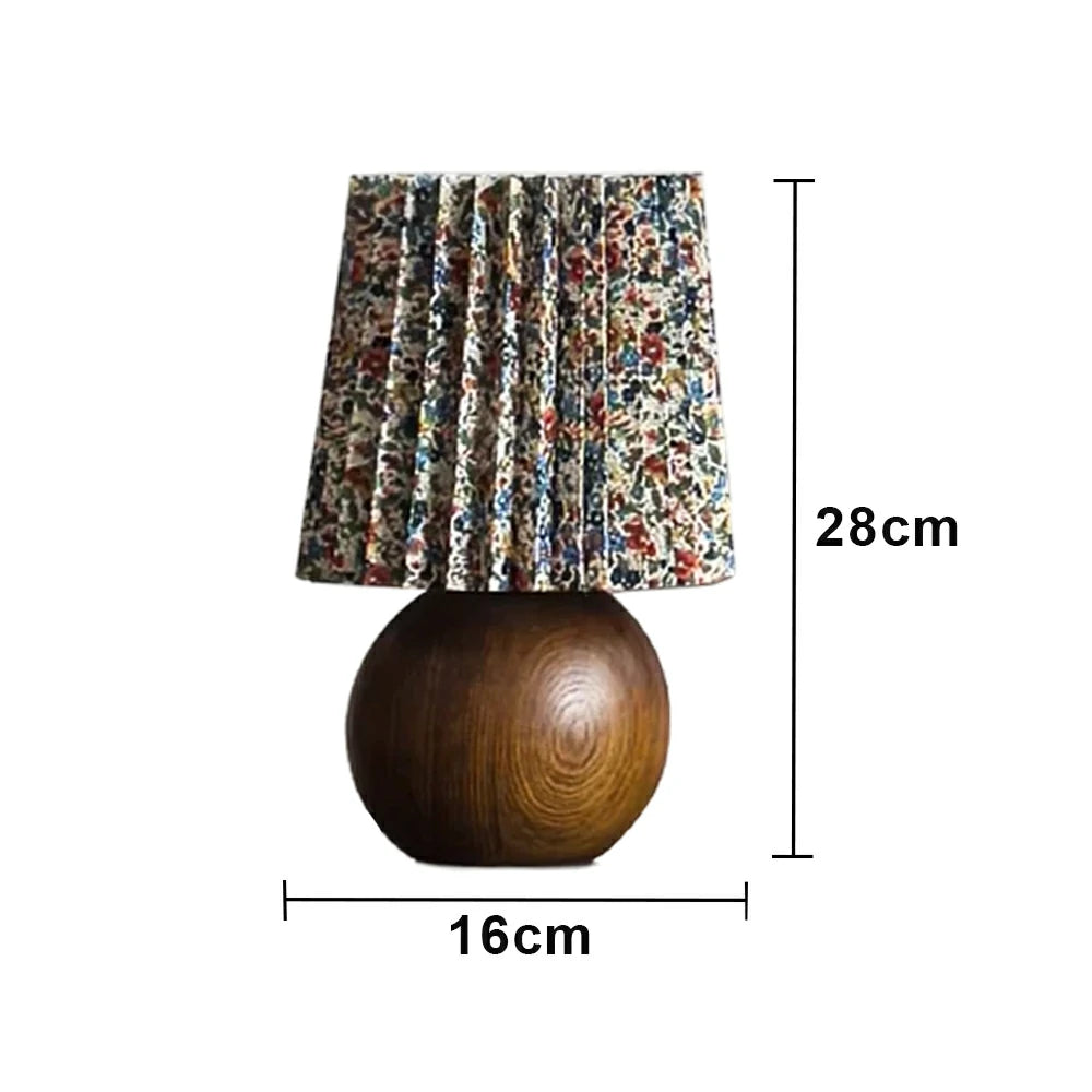 LIVARA Vintage Table Lamp 40W Edison Bulb Ash Wood Base Pleated Floral Shade Button Switch Design for Bedroom Living Room