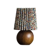 LIVARA Vintage Table Lamp 40W Edison Bulb Ash Wood Base Pleated Floral Shade Button Switch Design for Bedroom Living Room