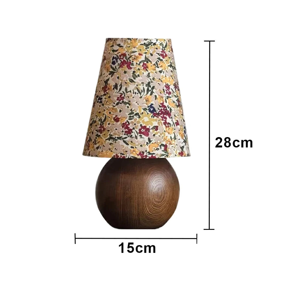LIVARA Vintage Table Lamp 40W Edison Bulb Ash Wood Base Floral Shade Button Switch Design for Bedroom Living Room - Yellow