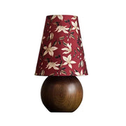 LIVARA Vintage Table Lamp 40W Edison Bulb Ash Wood Base Magnolia Floral Shade Button Switch Design for Bedroom Living Room - Red