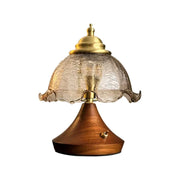 LIVARA Vintage Table Lamp 3W Warm LED Half Round Crackle Rolled Edge Glass Shade Solid Wood Base with Handle Box for Bedroom Living Room
