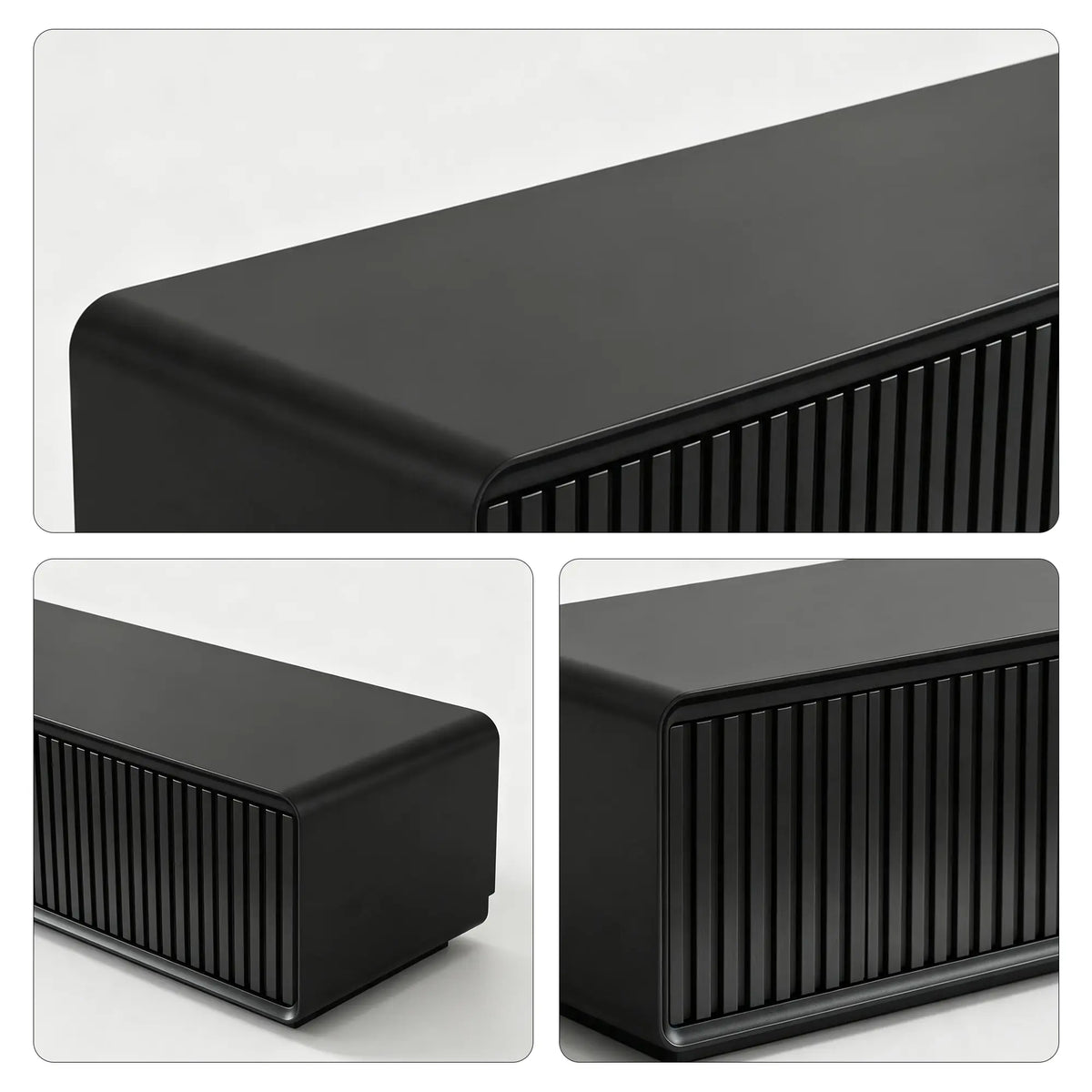 LUXORA Modern Fluted TV Cabinet - 180/200cm Low-Profile Entertainment Unit with Vertical Grooved Doors & Concealed Storage - Black