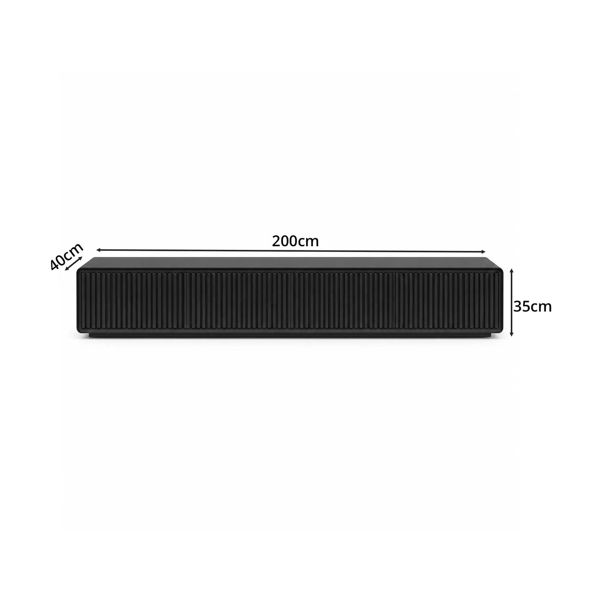 LUXORA Modern Fluted TV Cabinet - 180/200cm Low-Profile Entertainment Unit with Vertical Grooved Doors & Concealed Storage - Black