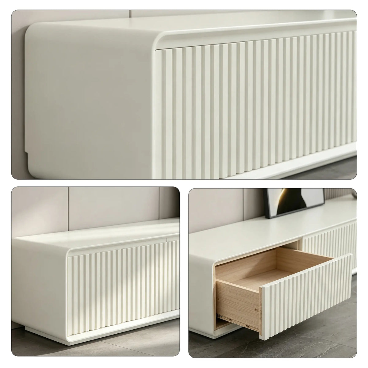 LUXORA Modern Fluted TV Cabinet - 180/200cm Low-Profile Entertainment Unit with Vertical Grooved Doors & Concealed Storage - White