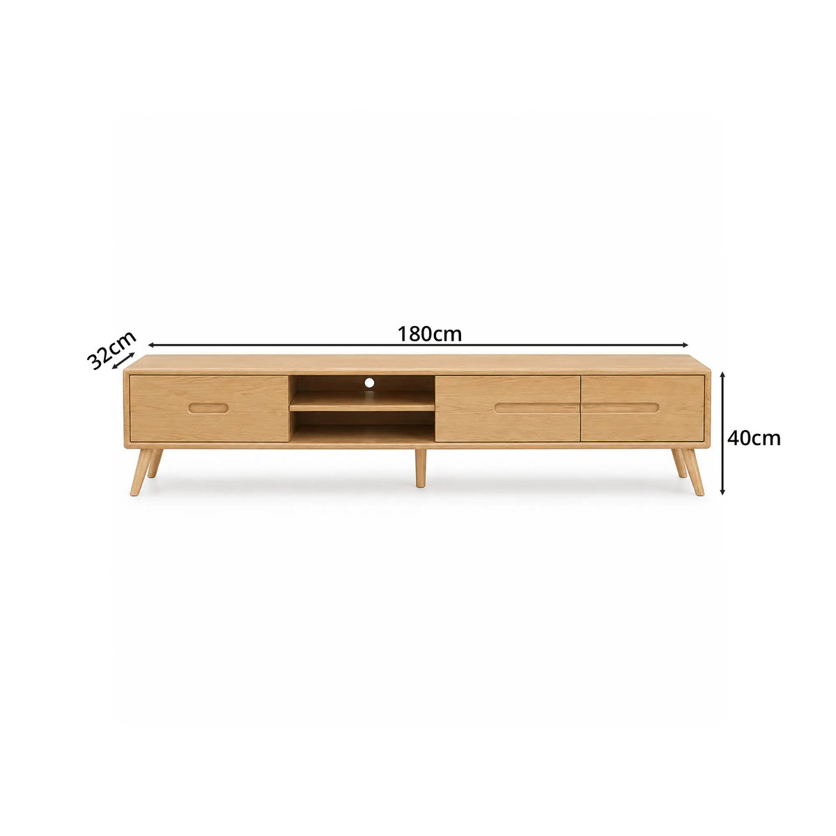 LUXORA Solid Oak TV Cabinet - 180/200cm Modern Entertainment Unit with Dual Drawers, Open Shelves & Solid Wood Legs - Natural Oak